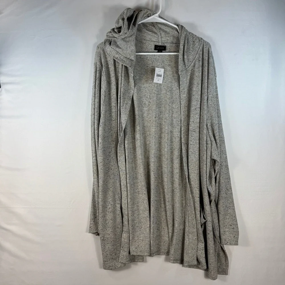 J. Jill Wearever Gray Ribbed Hooded Open Front Cardigan Plus Size 4X New